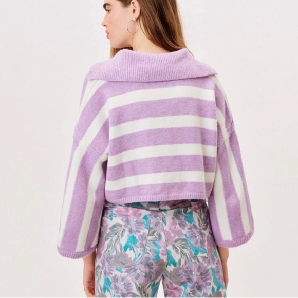For Love & Lemons Maud Boxy Crop Sweater Purple NEW NWT - Picture 2 of 4